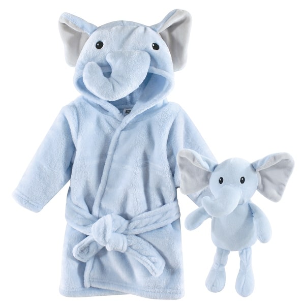 slide 1 of 1, Hudson Baby Infant Boy Plush Bathrobe and Toy Set, Blue Elephant, One Size - Blue Elephant - One Size One Size - Blue Elephant