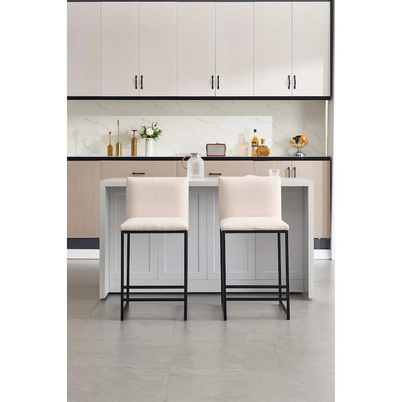 Ostweer Furniture Set of 2 Upholstered Linen Bar Chairs - Ivory