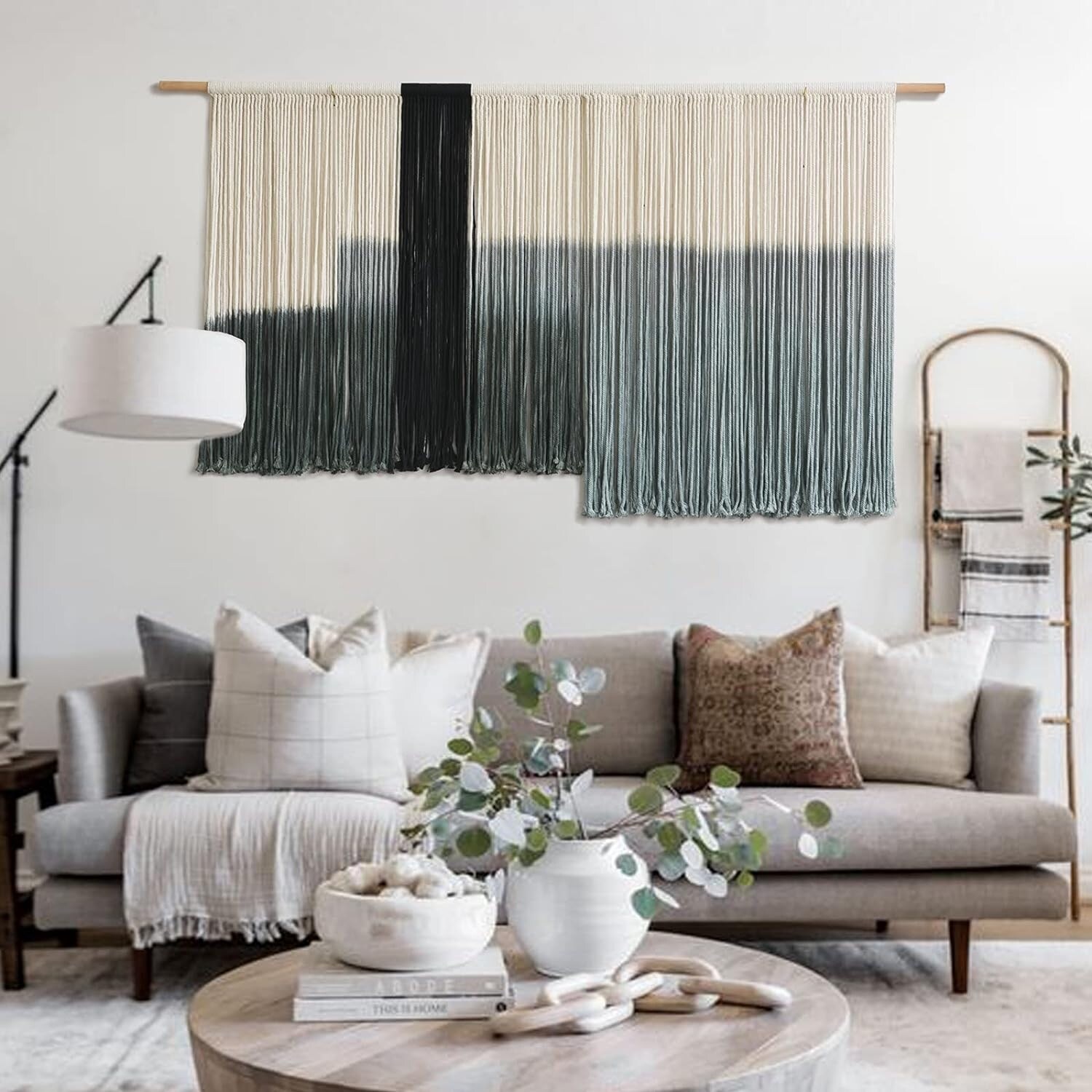 Boho Bedroom Decor Wall Hanging Large Dip Dye Tapestry Fiber Wall Art Grey