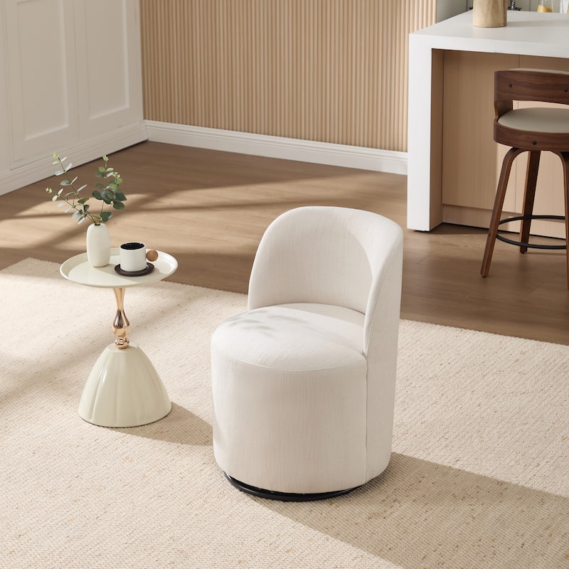Set Of 1 Upholstered Barrel Chair, Mid Century Modern Round Linen Dining Chair, 360 Degree Swivel Side Chair for Dining Room