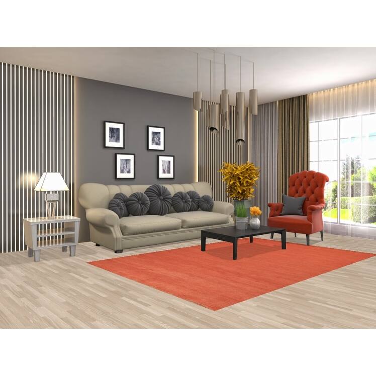 Gabbeh Modern Area Rug Hand-Knotted Orange Wool Carpet - 5'5" x 8'0"