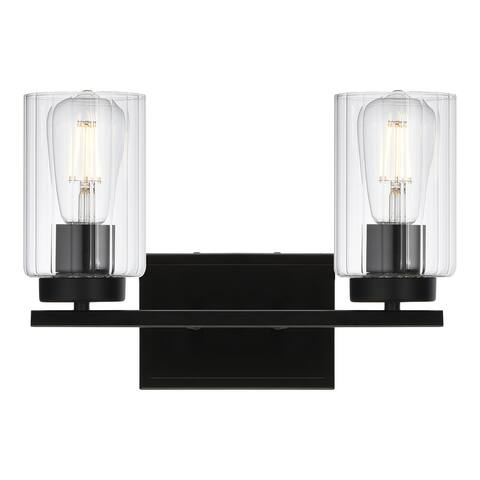 Black Bathroom Wall Lights with Clear Ribbed Glass