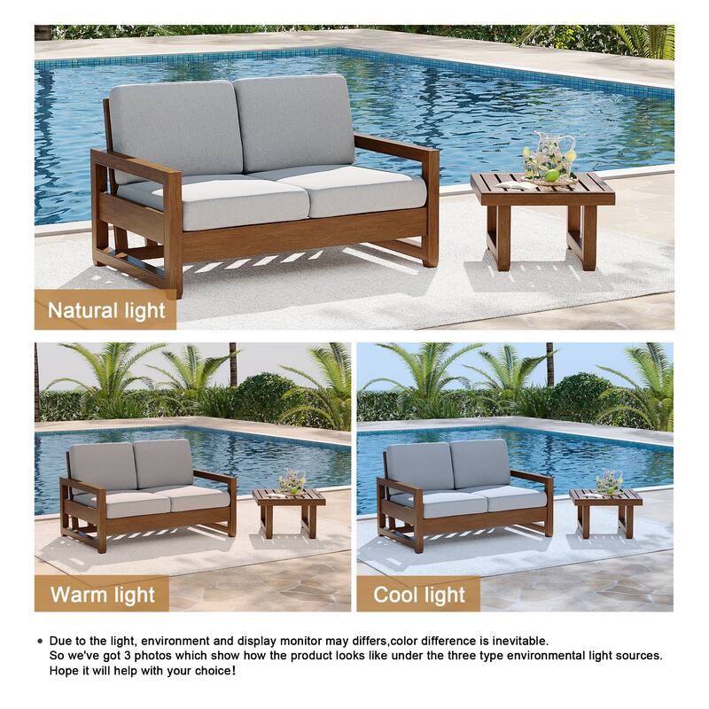 Teak Loveseat Patio Set with Cushions and Table (2-Piece)