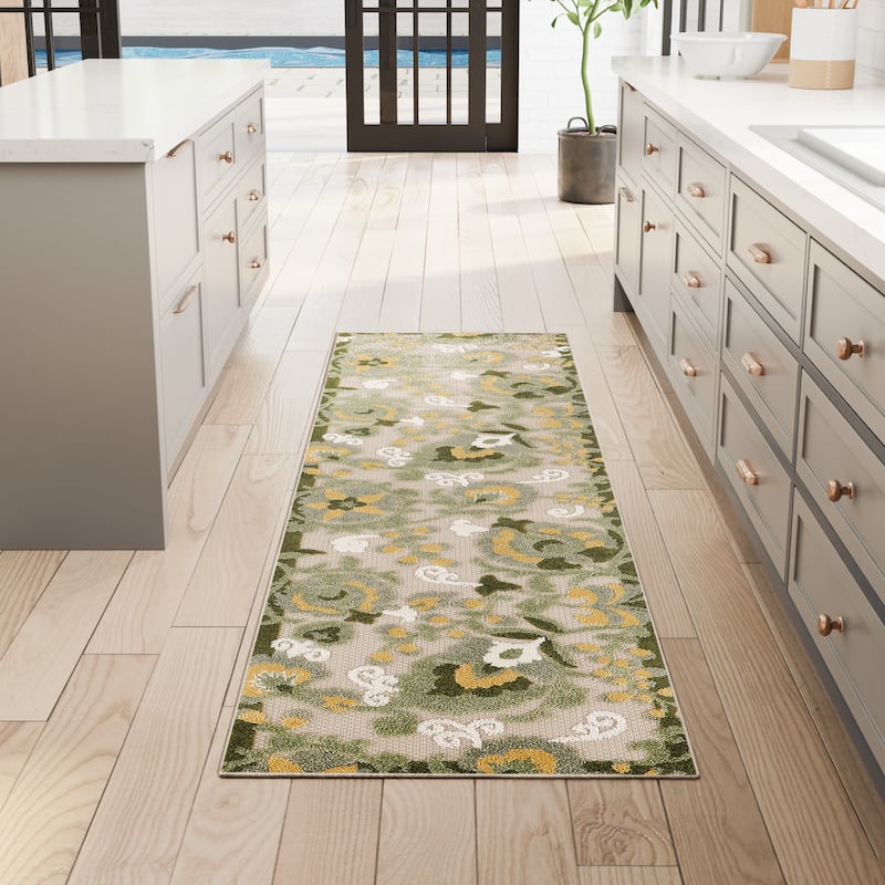 Nourison Alice Indoor/Outdoor Floral Area Rug - 2' x 6' - Ivory/Green