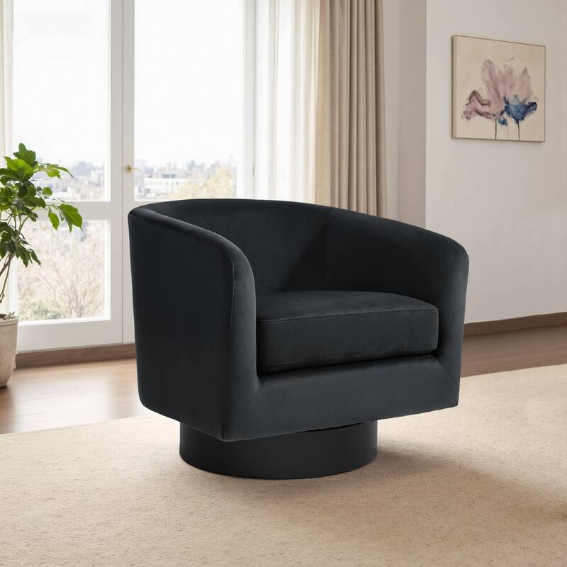 Modern Barrel Swivel Accent Chairs For Living Room - 28" W × 25" D × 26" H - Black-Single