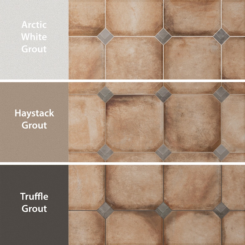 Merola Tile Laverton Octagon Natural with Taco Grafito 7-7/8" x 7-7/8" Porcelain Floor and Wall Tile