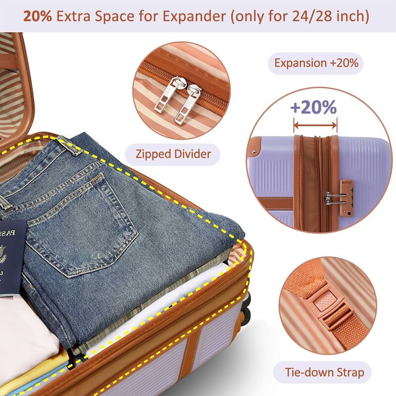 Luggage Sets, 3pcs ABS Hardside Expandable Suitcase w/Spinner Wheels Collision-Protection Angle TSA Lock