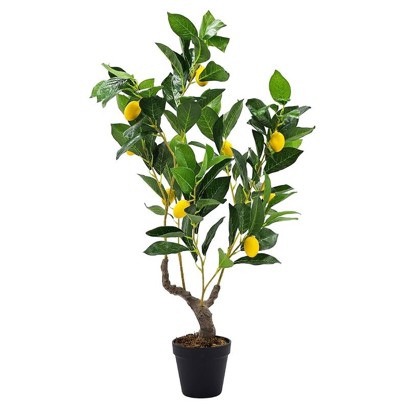 12x12x31.5"H Artificial PEVA Lemon Tree with Lifelike Greenery and Black Plastic Pot - Black,Green,Yellow