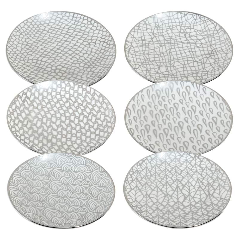 Certified International Mosaic Silver Plated 6" Luncheion/Canape Plates Set of 6 Assorted Designs - 6-inch