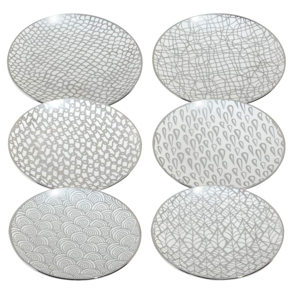 Certified International Mosaic Silver Plated 6" Luncheion/Canape Plates Set of 6 Assorted Designs - 6-inch
