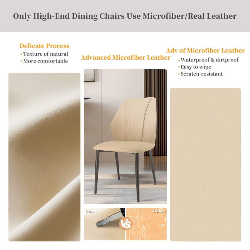 Dining Chairs Set of 2, Modern Kitchen Dining Room Chairs, Upholstered Faux Leather Cushion Seat and Sturdy Metal Legs