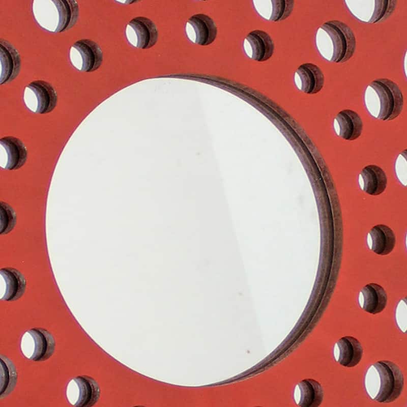 Contemporary Wooden Round Wall Decor Set of 2, with Circle Cut Outs, Red and Silver