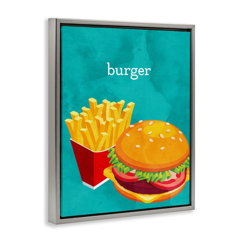 Stupell Satisfying Burger & Fries Framed Floater Canvas Wall Art Design By Kim Allen