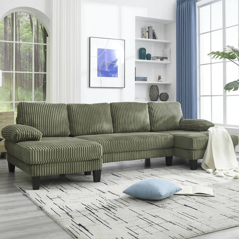 Symmetrical Corduroy Double Chaise Couch U-shaped Sectional Sofa