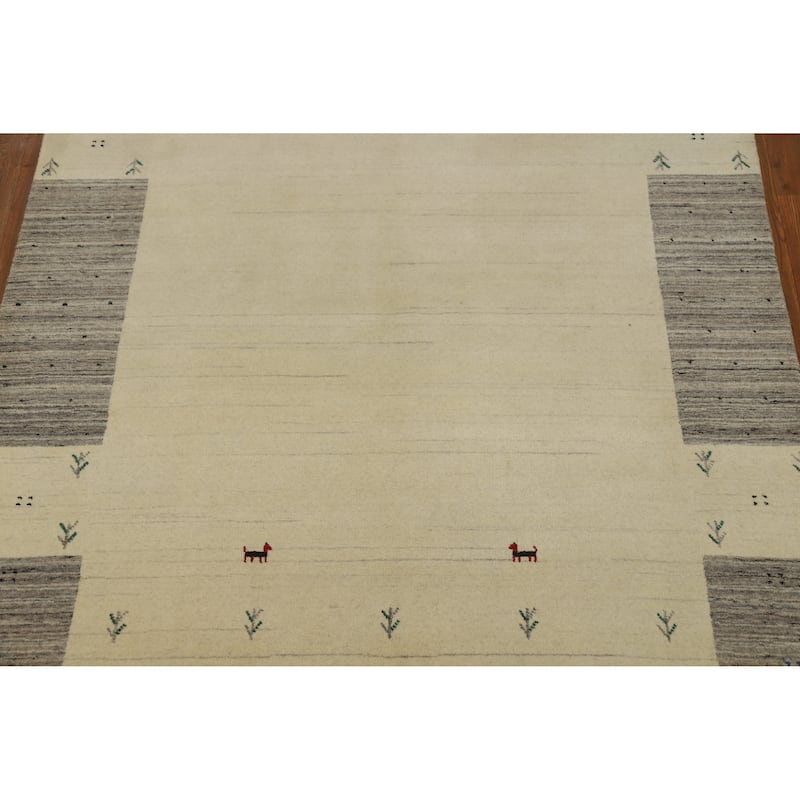 Hand Knotted Oriental 100% Wool Carpet Tribal Animal Pictorial Beige & Ivories Gabbeh Area Rug - 6' 4'' X 4' 9''