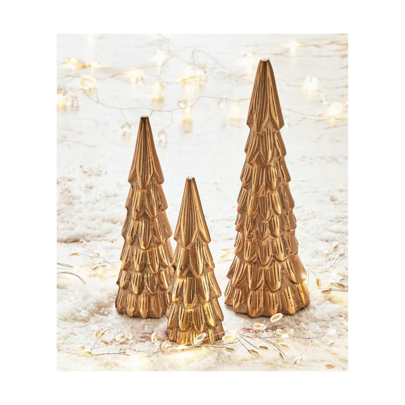 Cast Aluminum Gold Metal Christmas Tree Decor Medium for Tabletop or Mantel, 8 inch