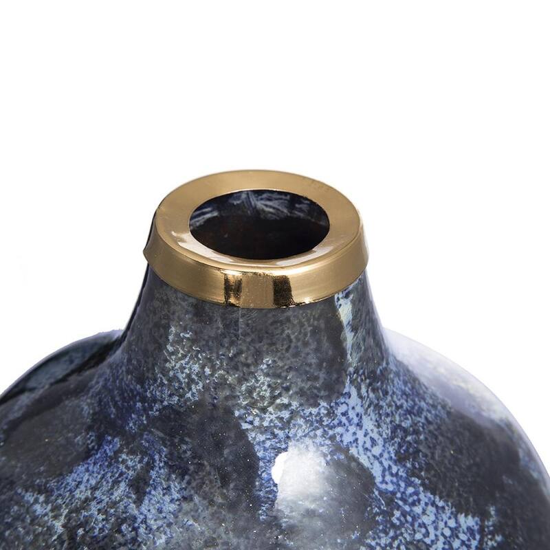 12" Blue And Gold Abstract Bud Glass Table Vase - 7.10