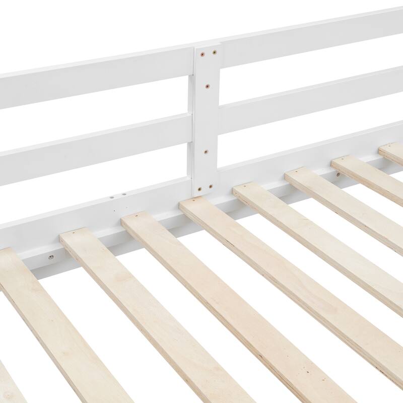 GDFStudio - Solid Wood Queen Bunk Bed with Ladder and Guardrails