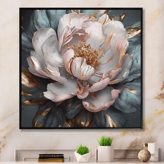 Designart "Pink Grey Peonies Blooming I" Floral Peony Framed Wall Art ...