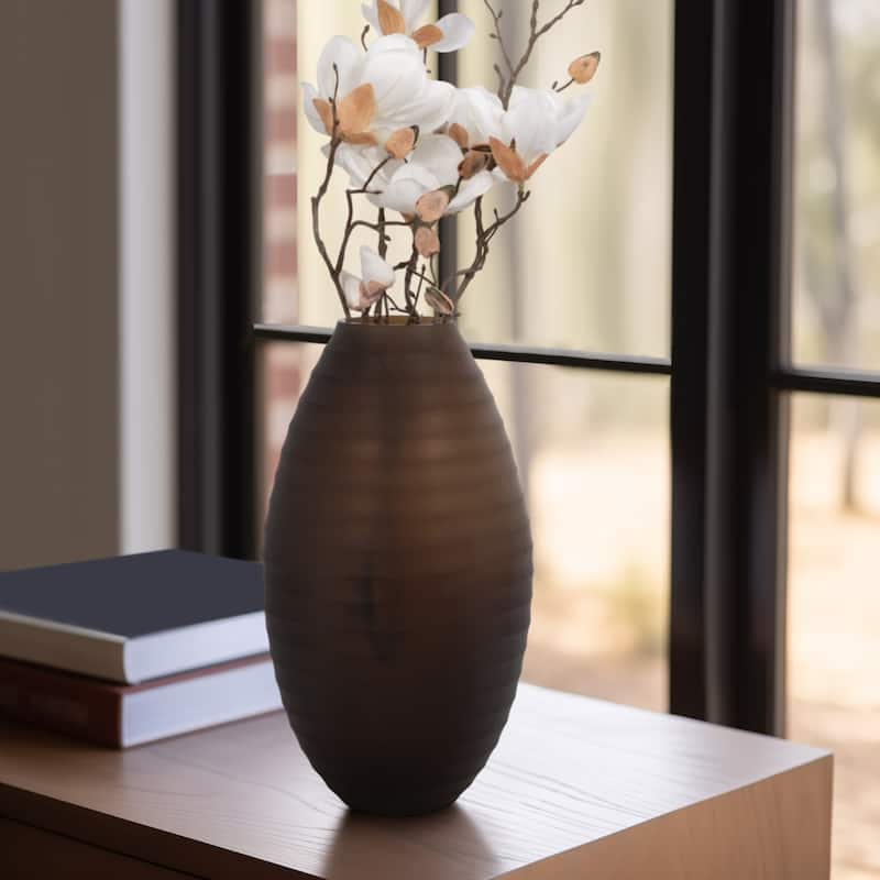 Sagebrook Home Glass Champagne Cylinder Ridged Urn Vase - Ridged Brown - 9" x 9" x 16"