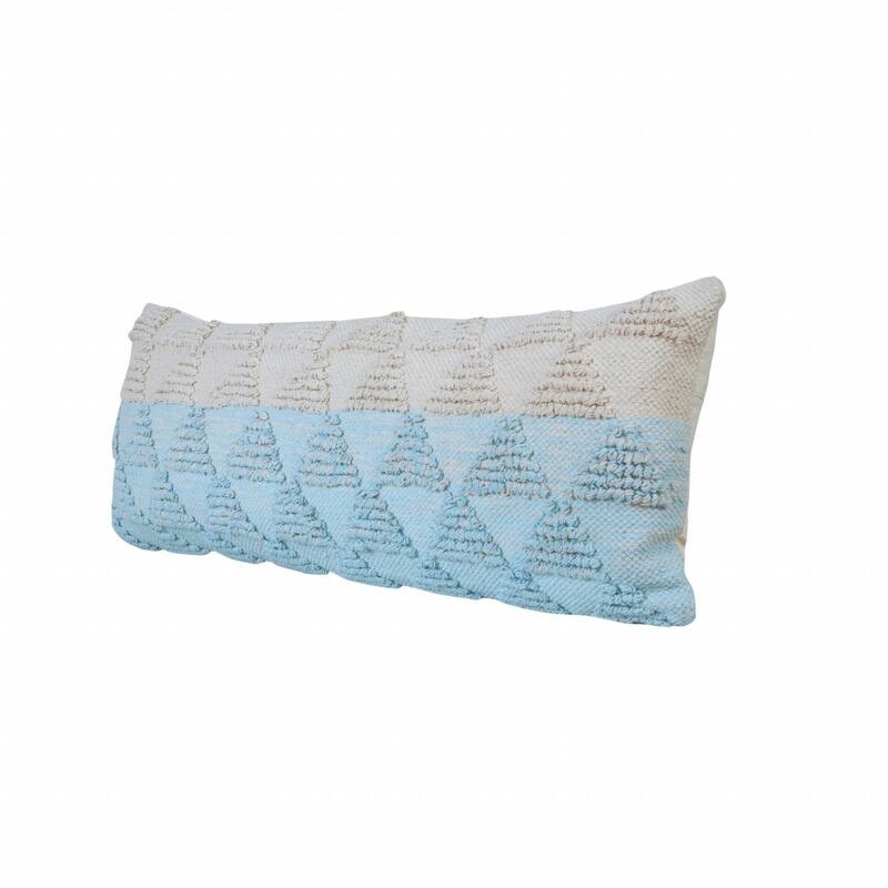 HomeRoots 14" X 36" Light Blue And Off-White 100% Cotton Geometric Zippered Pillow