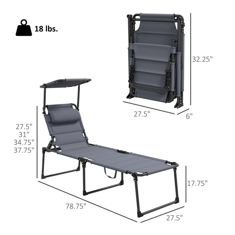 Foldable Outdoor Reclining Sun Lounger with Adjustable Backrest and Weather-Resistant Fabric - 27.5" W x 78.75" D x 17.75" H