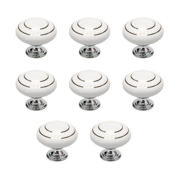 8pcs Ceramic Knobs Vintage Knob Drawer Pull Handle Furniture Door Cabinet Cupboard Wardrobe Dresser Decorative Gold Circle White