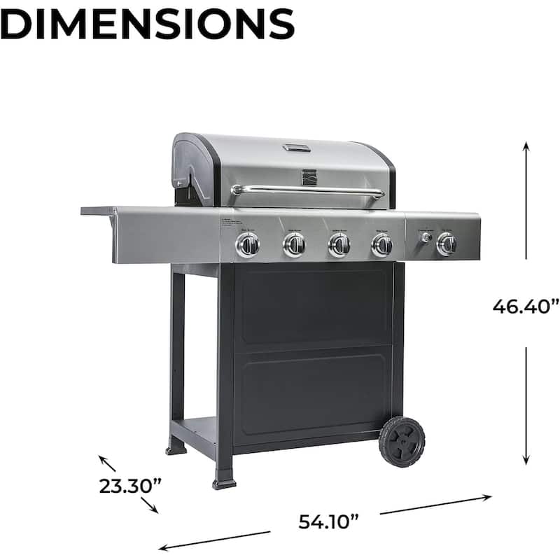 Kenmore 4-Burner Propane Gas Grill, Open Cart Style in Stainless Steel/Black