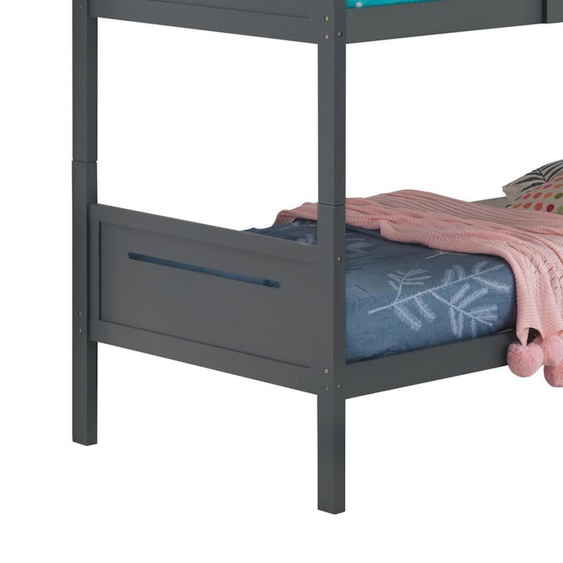 Amey Wood Twin Bunk Bed with Angled Ladder, Guardrail, Slat Kit, Gray