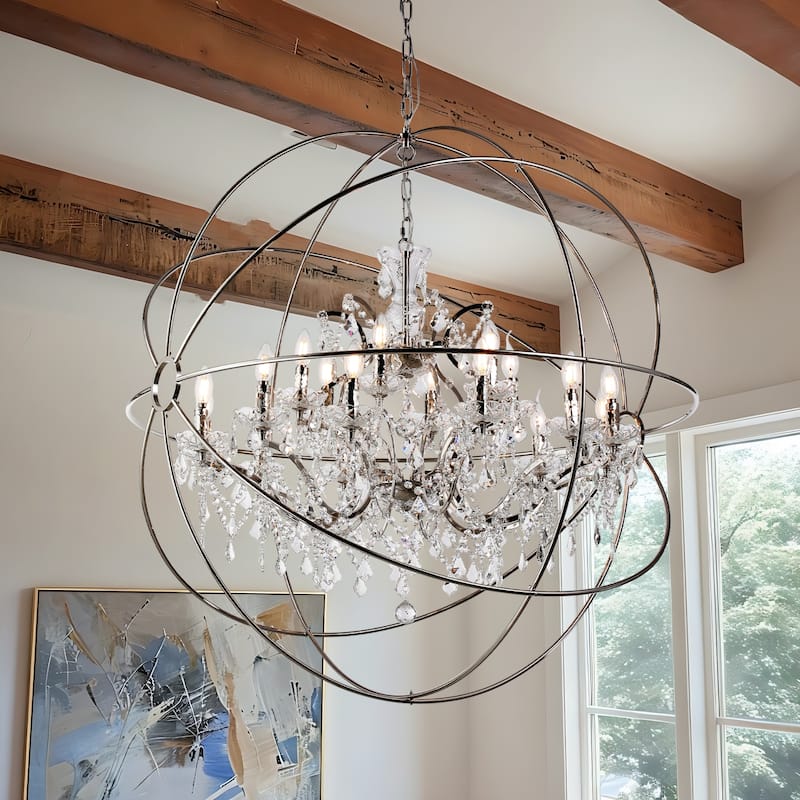 18-light Orb Design 43" Chandelier With Clear Crystals