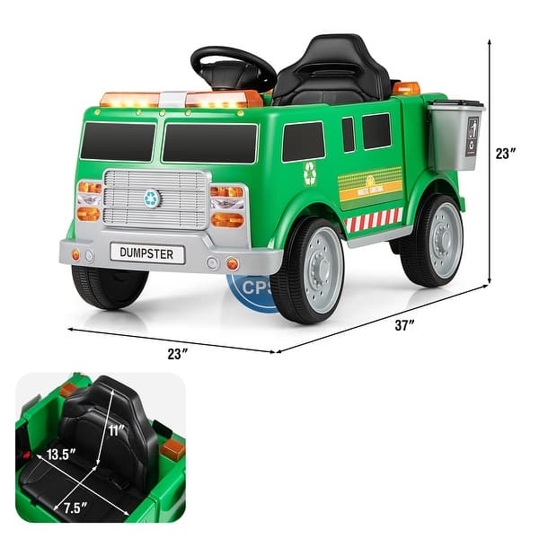12V Ride-On Car with Trash Bin and Parental Remote Control - 37" x 23" x 23"