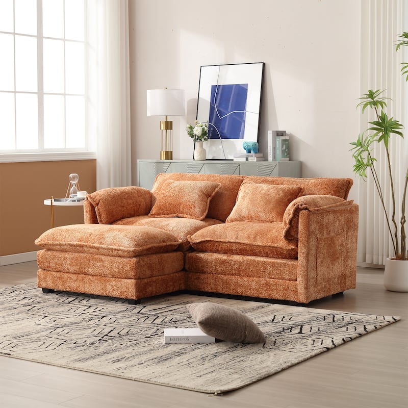 L-shape Sectional with Chaise, Loveseat Recliner Sofa with Side Pocket - Orange