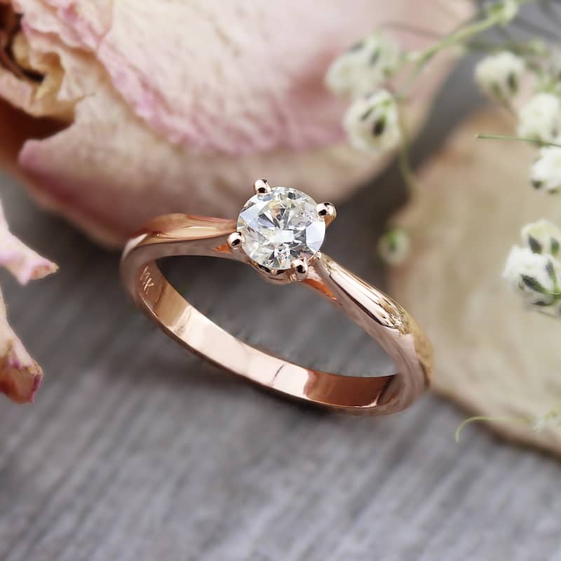 Auriya 14k Rose Gold 1/2ctw Round Solitaire Diamond Engagement Ring