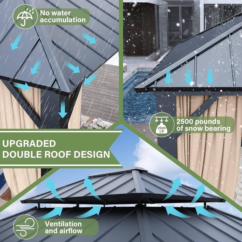 Outdoor Hardtop Gazebo Galvanized Steel Roof & Aluminum Frame, Patio Canopy Pergola w/ Mosquito Net & Curtain