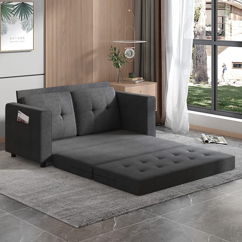 Mixoy Modern 3-in-1 Loveseat Sleeper Sofa,Multi-Function Tri-Fold Out Floor Sofa Bed