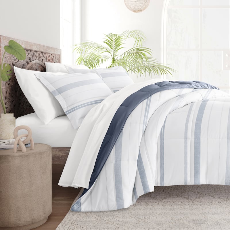 Becky Cameron Stitched Stripe Stone Pattern Reversible Comforter Set