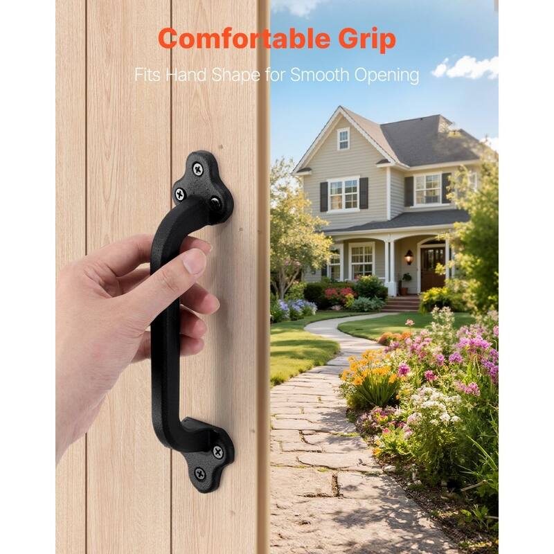 Black Carbon Steel Fence Barn Door Handles Rust-Resistant Grip