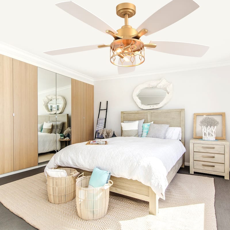 Cusp Barn 52 Inch Industrial Caged Ceiling Fan with Light and Remote, Farmhouse Quiet DC Motor Reversible Chandelier Ceiling Fan