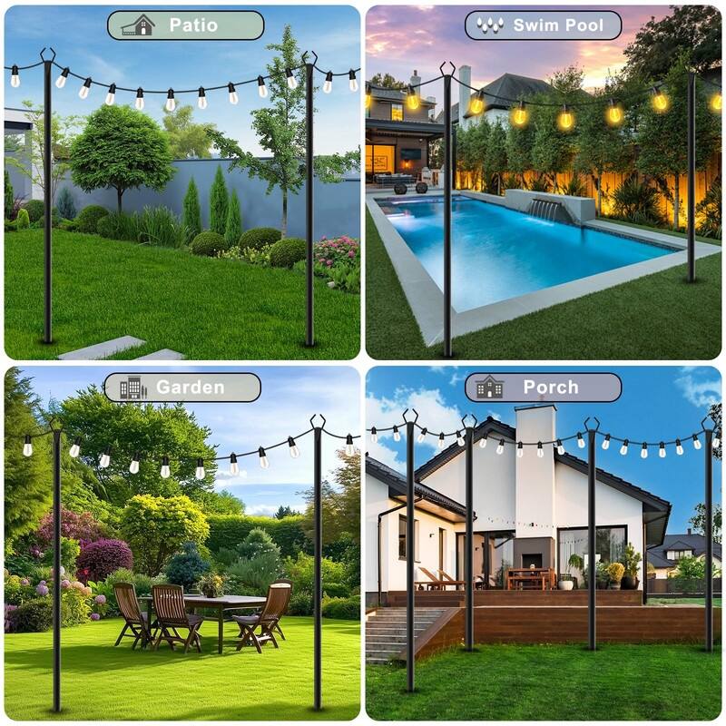 7-Pack 10FT String Light Poles – Heavy Duty, Rustproof Outdoor Use - Black