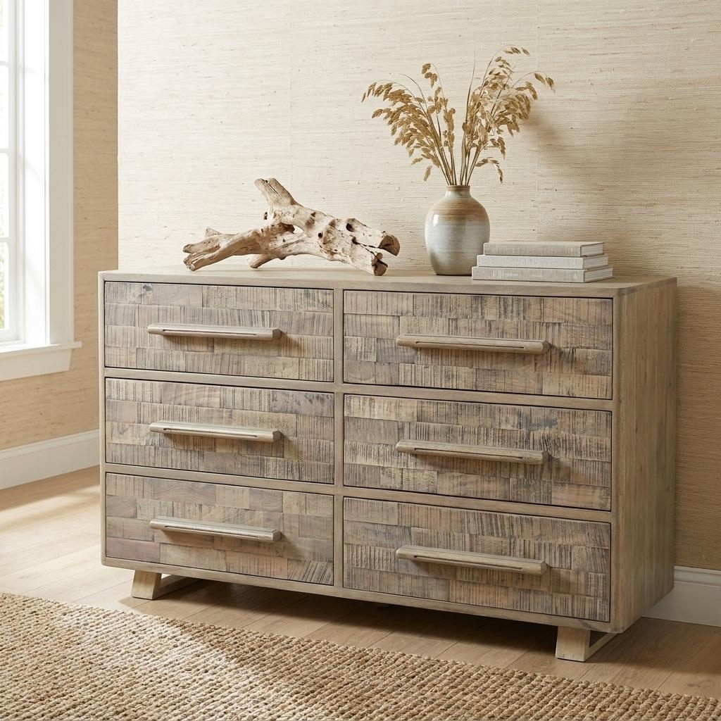 HomeRoots 57" Gray Solid Wood Six Drawer Double Dresser