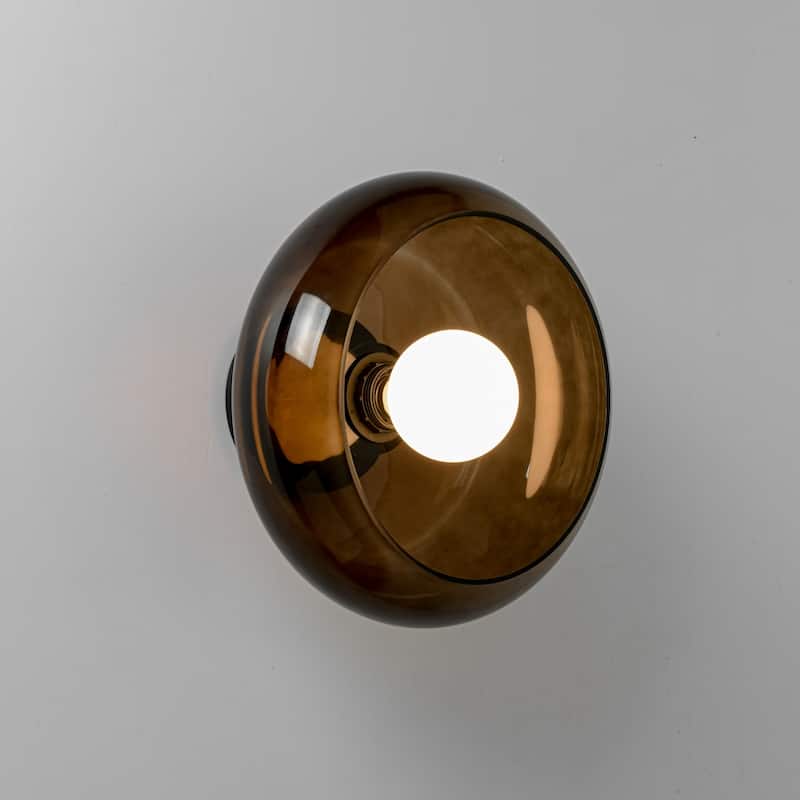 10.4" 1-Light Modern Bowl-Shaped with Brown/Milk White Glass Shade Wall Sconce for Hallways, Bedroom
