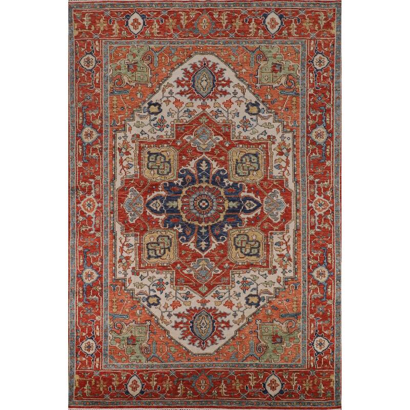 Orange & Ivory Heriz Serapi Indian Area Rug Hand-Knotted Wool Carpet - 8'9"x 11'10"