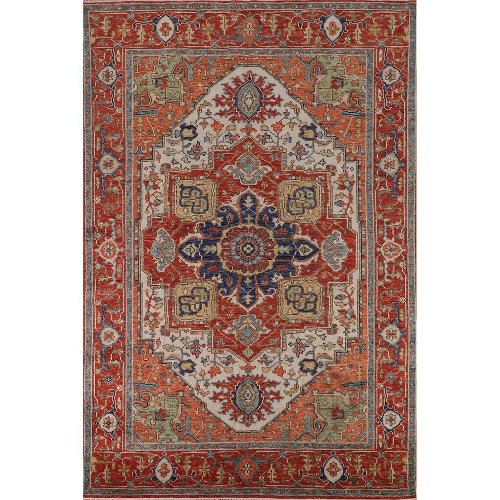 Orange & Ivory Heriz Serapi Indian Area Rug Hand-Knotted Wool Carpet - 8'9"x 11'10"