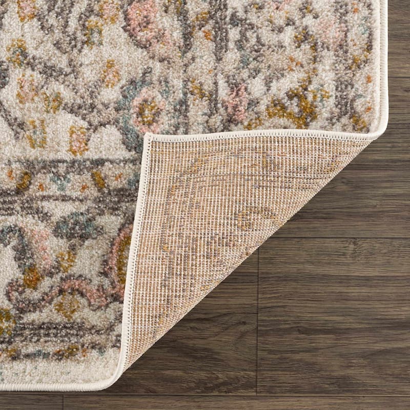 Hauteloom Herstmonceux Living Room, Bedroom Area Rug - Camel, Charcoal, Dusty Pink - 2' x 2'11"