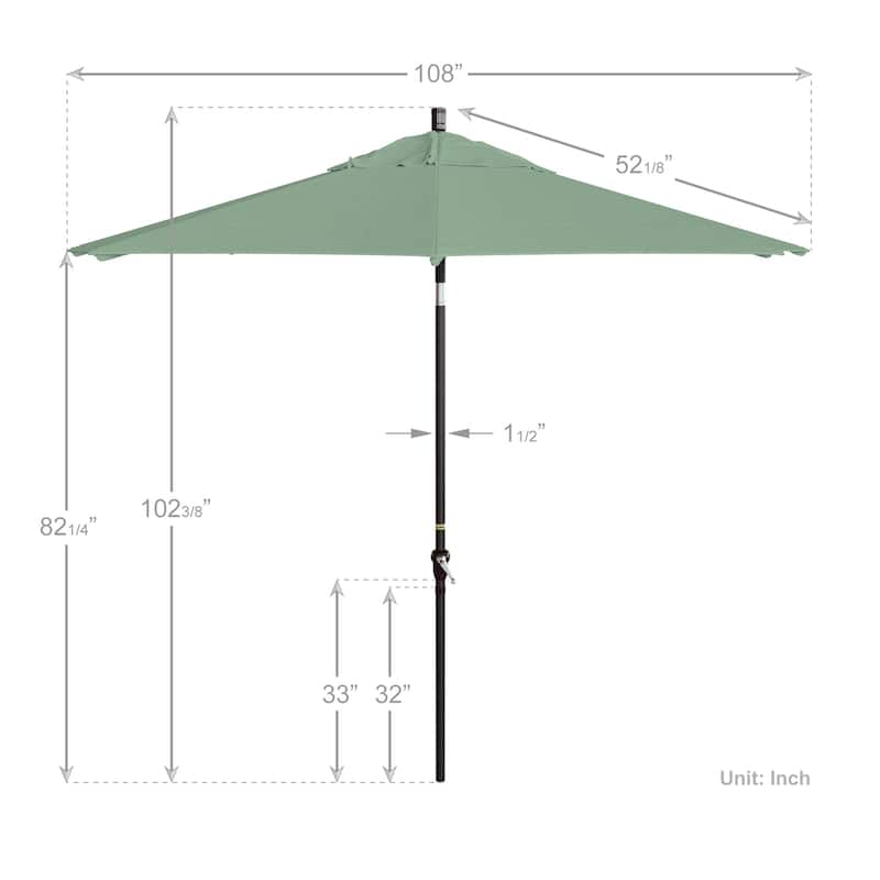 California Umbrella 9' Sunset Series Patio Umbrella Bronze Aluminum Frame and Ribs, Crank Lift Auto Tilt, Pacifica Pacific Blue
