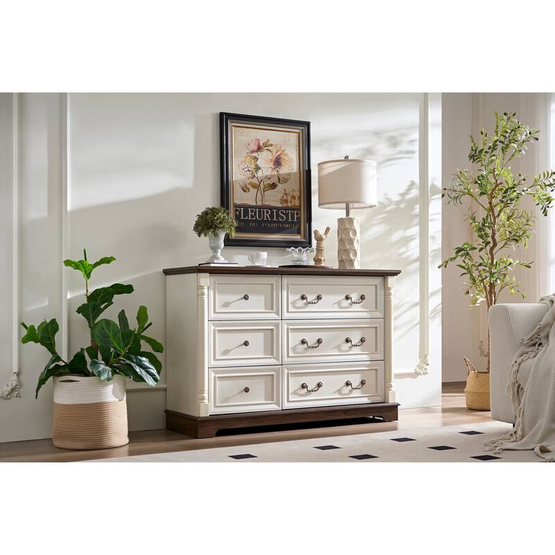 Farmhouse Style 6 Drawer Dresser Chest