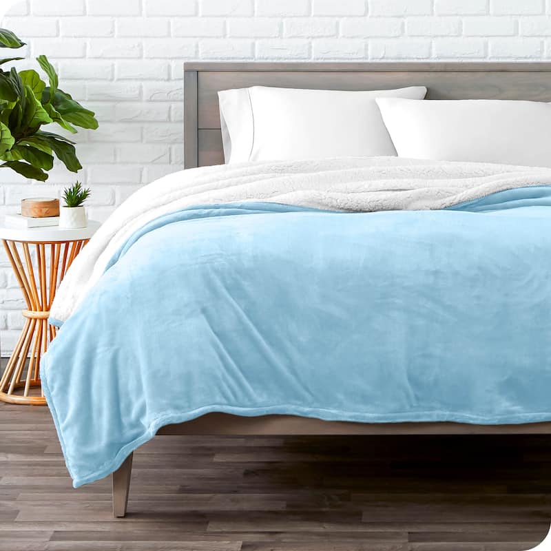 Bare Home Sherpa Fleece Blanket - Reversible Plush Bed Blanket - Twin/Twin XL - Light Blue