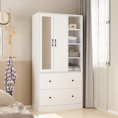 Wardrobe Closet Armoire Mirror Scalable Hanging Rod Storage Dresser