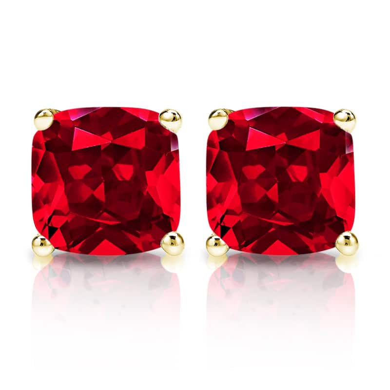 Auriya 14k Gold Lab Grown Gemstone Ruby Stud Earrings Cushion 0.25 to 5.00 ct. tw. 4-Prong Basket Push-Back