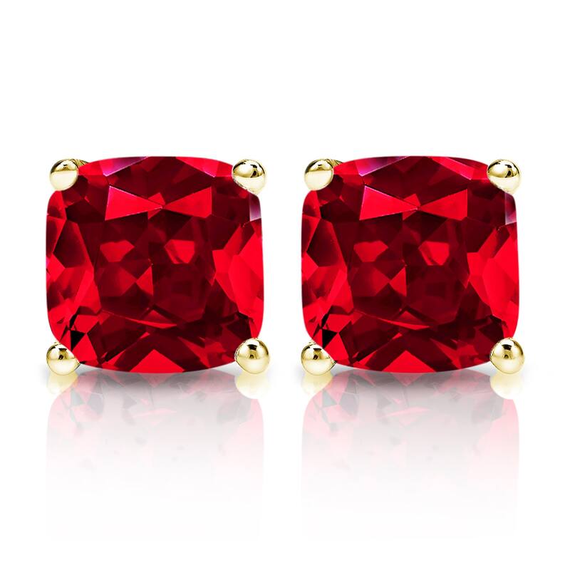Auriya 14k Gold Lab Grown Gemstone Ruby Stud Earrings Cushion 0.25 to 5.00 ct. tw. 4-Prong Basket Screw-Back
